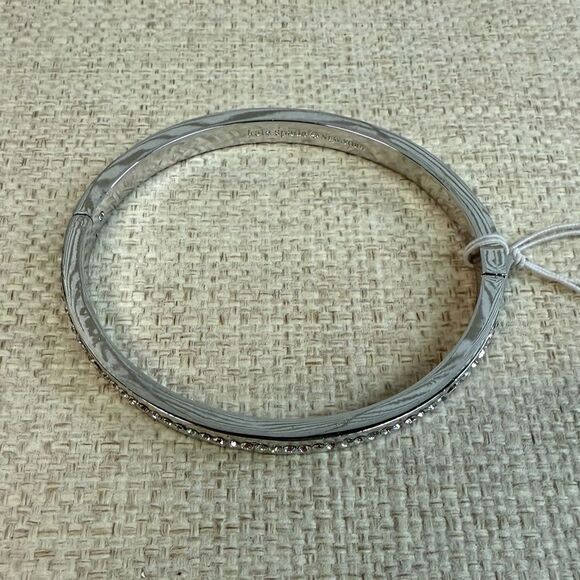 NWT Kate Spade Ring It Up Silvertone Crystal Hinged Bracelet - Picture 2 of 4